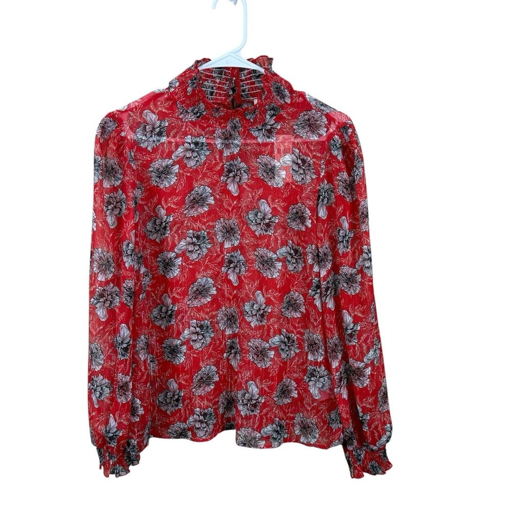 Anthropologie Rue Meadow Top,‎ Red Sheer, Size 4, Long Sleeve, NWT
